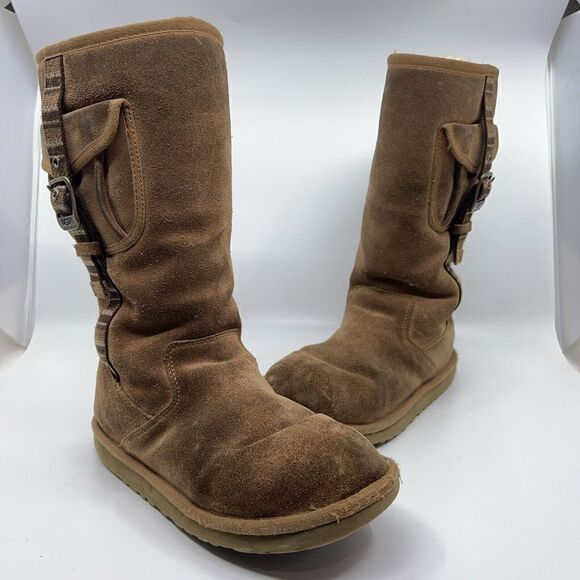 UGG Kids Youth Size 3 Retro Cargo Winter Brown Leather Sheepskin Boots Shoes